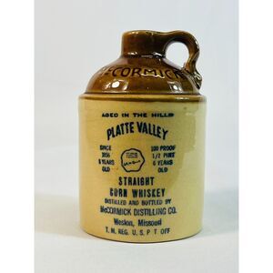 McCormicks Platte Valley Straight Corn Whiskey Mini Jug 1/2 Pint 156-67 11-D-16